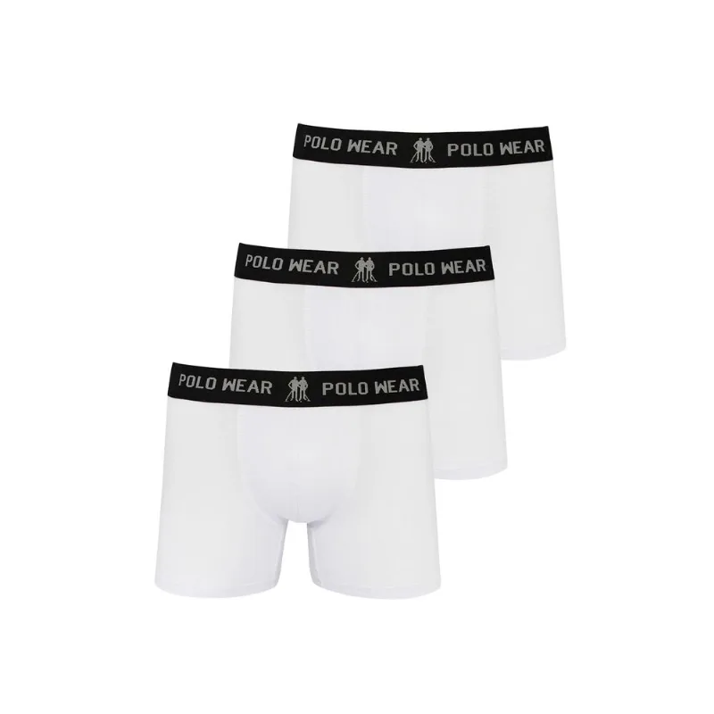 Kit 3 Cuecas Boxers Brancas Elástico Preto Polo Wear Branco M