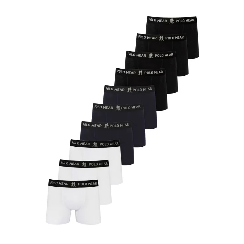 Kit 10 Cueca Boxers Preta Branca E Azul Polo Wear Sortido M
