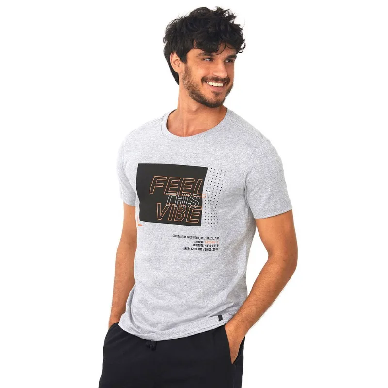 Camiseta Estampada Mescla Claro Polo Wear Cinza P