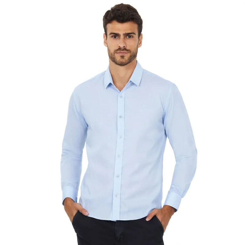 Camisa Ml Tricoline Castello Polo Wear Azul Médio 3