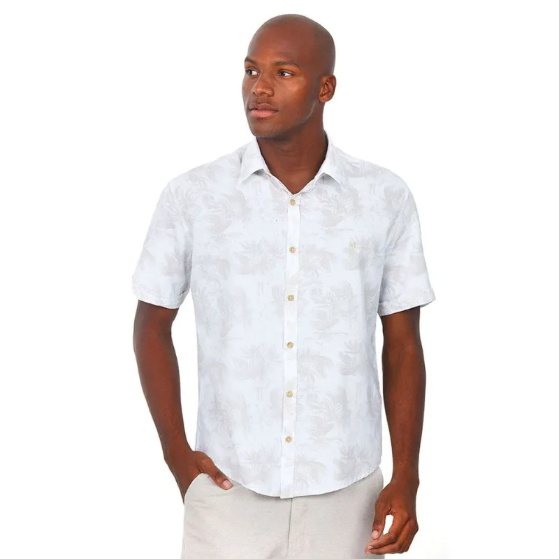 Camisa Fit Viscolinho Estampa Floral Off White Polo Wear Branco G