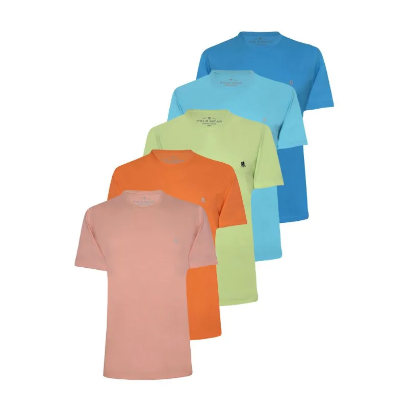 Kit Com 5 Camisetas Básica 1 Verde Claro, 1 Rosa Claro, 1 Laranja Claro E 1 Azul Claro E 1 Azul Médio Polo Wear GG