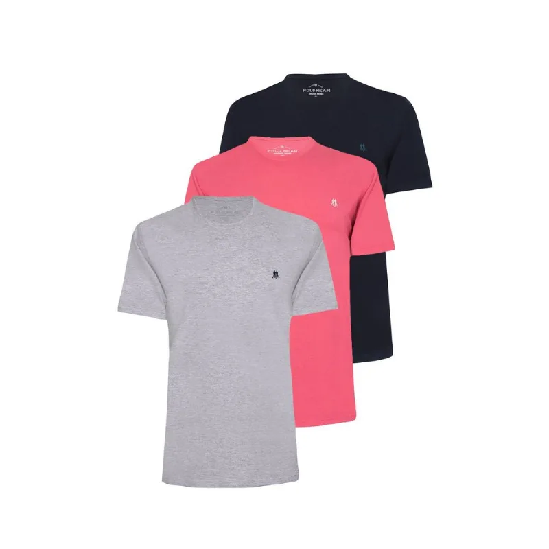 Kit Com 3 Camisetas Básica 1 Azul Escuro, 1 Rosa Escuro E 1 Mescla Claro Polo Wear M