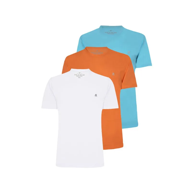 Kit Com 3 Camisetas Básica 1 Azul Claro, 1 Laranja Claro E 1 Branco Polo Wear M