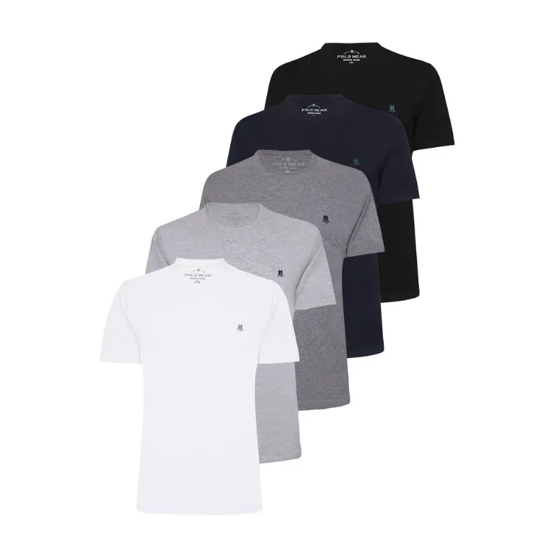 Kit Com 5 Camisetas Básica 1 Preto, 1 Azul Escuro, 1 Mescla Médio E 1 Mescla Claro E 1 Branco Polo Wear Preto P