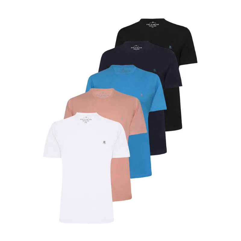 Kit Com 5 Camisetas Básica 1 Preto, 1 Azul Escuro, 1 Azul Médio E 1 Rosa Claro E 1 Branco Polo Wear Preto M