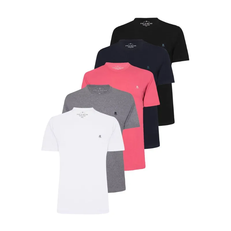 Kit Com 5 Camisetas Básica 1 Preto, 1 Azul Escuro, 1 Rosa Escuro E 1 Mescla Médio E 1 Branco Polo Wear Preto P