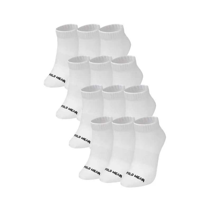 Kit 12 Pares De Meia Cano Curto Masculino Branco Polo Wear