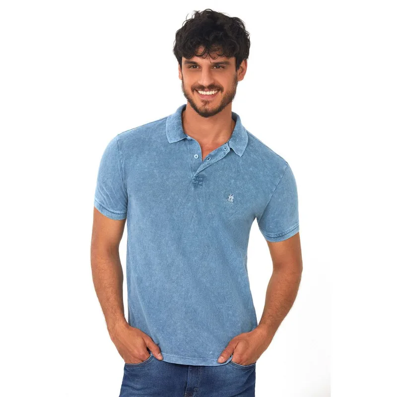 Polo Piquet Lavada Azul Médio Polo Wear GG