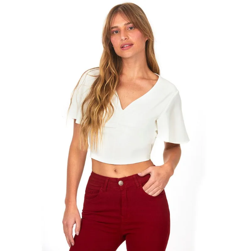 Blusa Cropped Manga Flare Polo Wear Off White Branco G