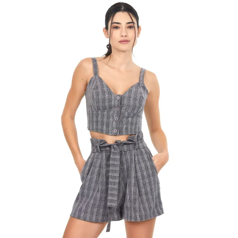 Top Cropped Xadrez Botões Polo Wear Mescla Médio Cinza PP