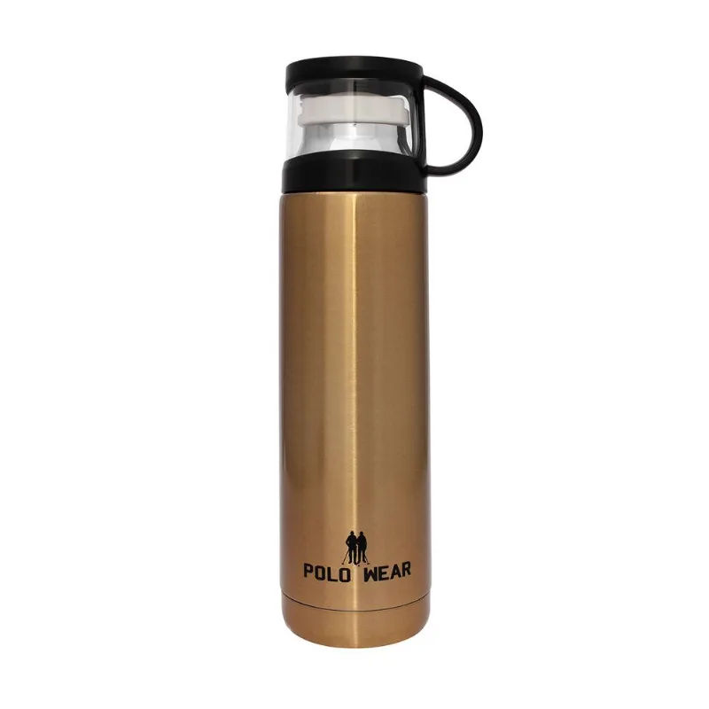 Garrafa De Alumínio Com Caneca Dourada Polo Wear
