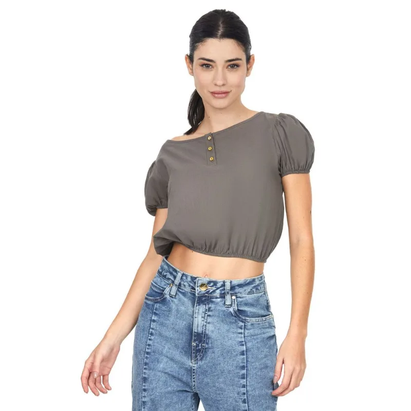 Blusa Cropped Botões Polo Wear Verde Médio P
