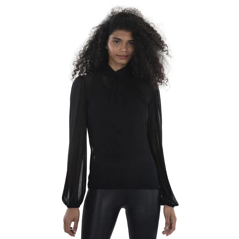 Blusa Transparente Gola Alta Polo Wear Preto P