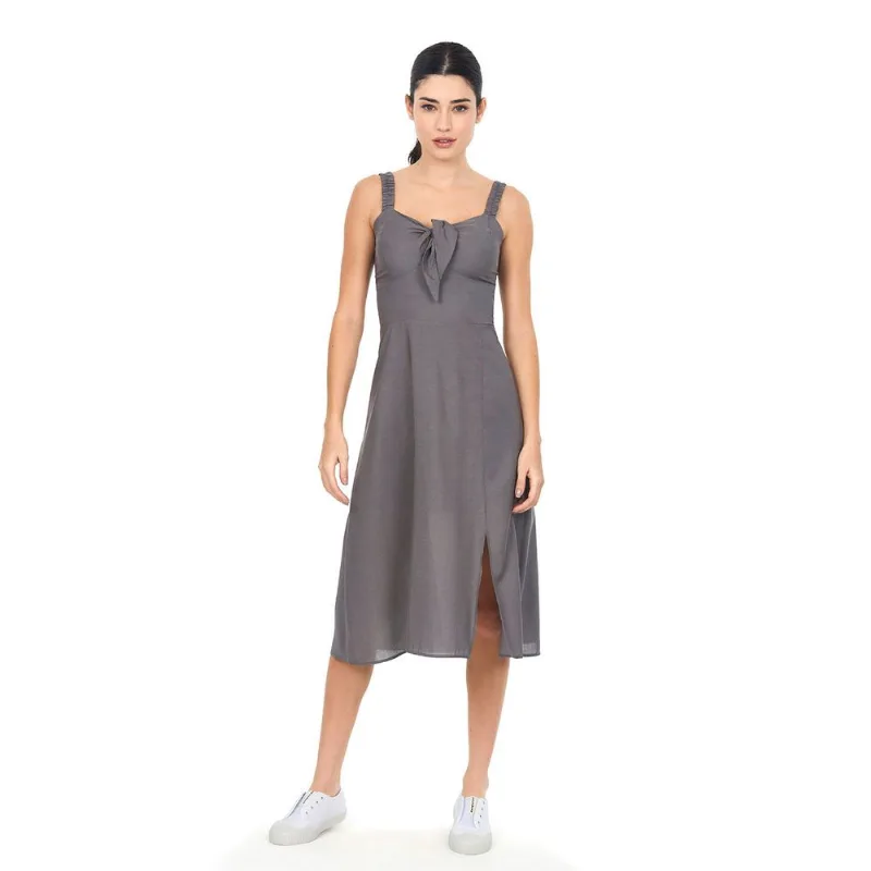 Vestido Alça Laço Busto Polo Wear Cinza Médio G