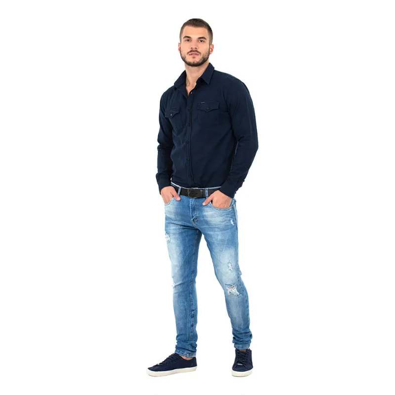 Camisa Masculina Manga Longa Polo Wear Azul Marinho 4