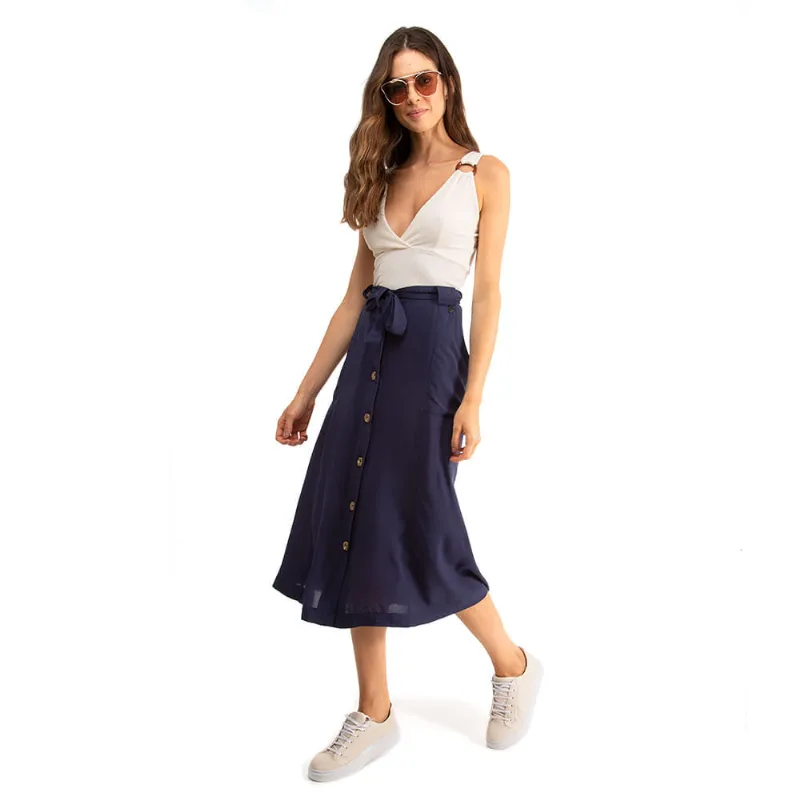 Saia Midi Com Cinto E Botões Polo Wear Azul Escuro P