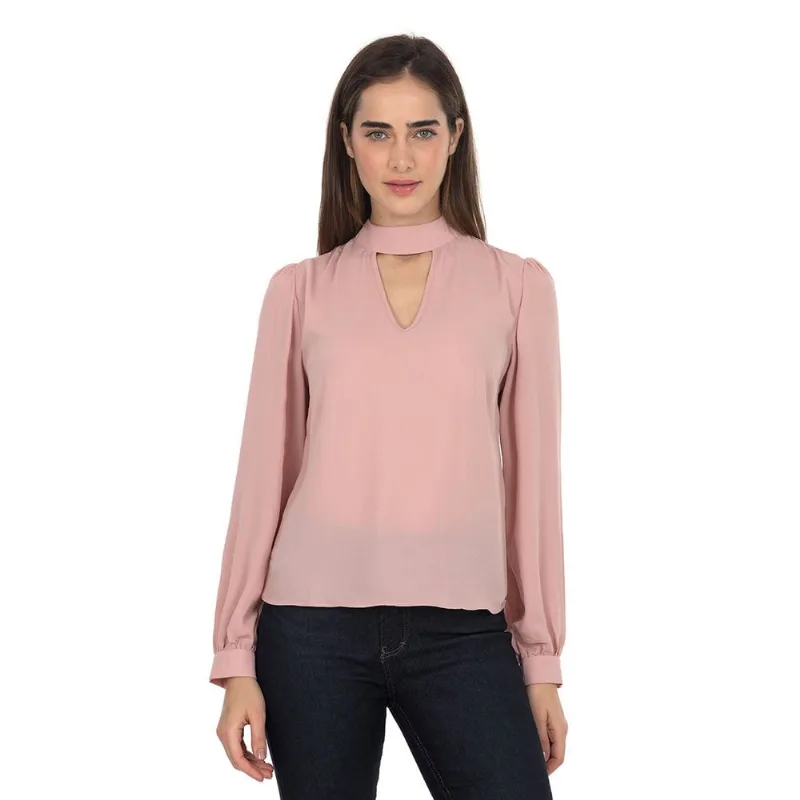 Blusa Manga Longa Chifon Rosa Polo Wear P