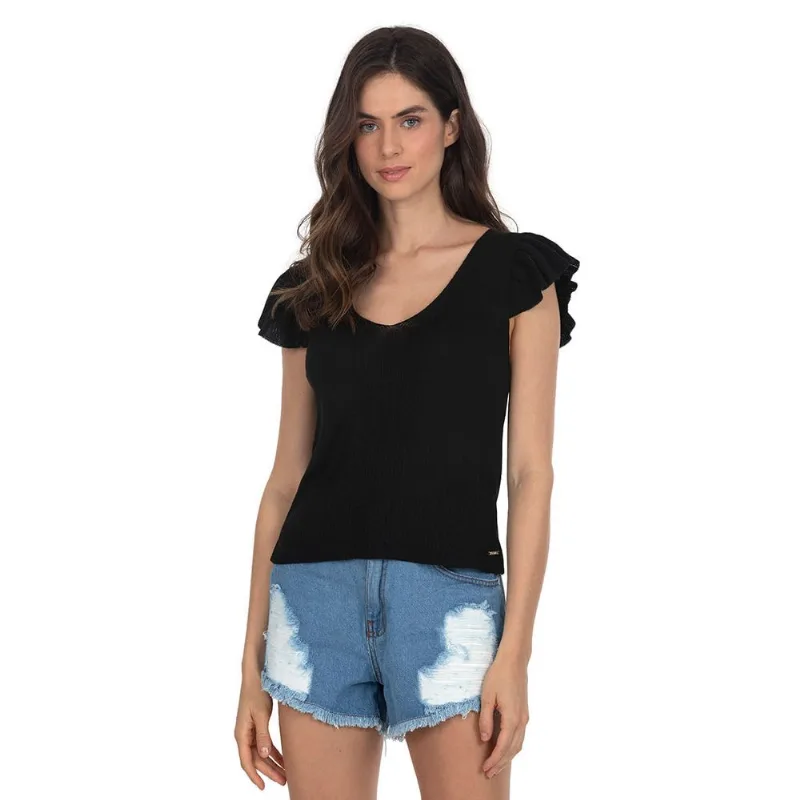 Blusa Babado Tricôt Preto Polo Wear 135925-57 G