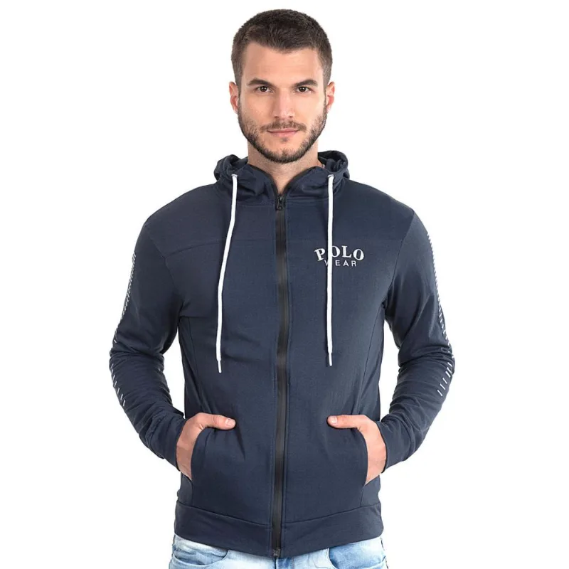 Moletom Com Zíper E Bordados Polo Wear Azul Escuro P