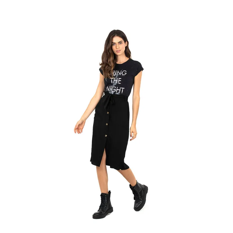 Saia Midi Com Botões Polo Wear Preto M