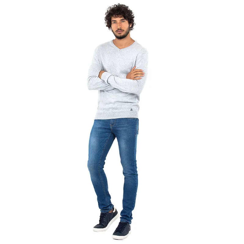 Blusa Tricôt Gola V Polo Wear Cinza M