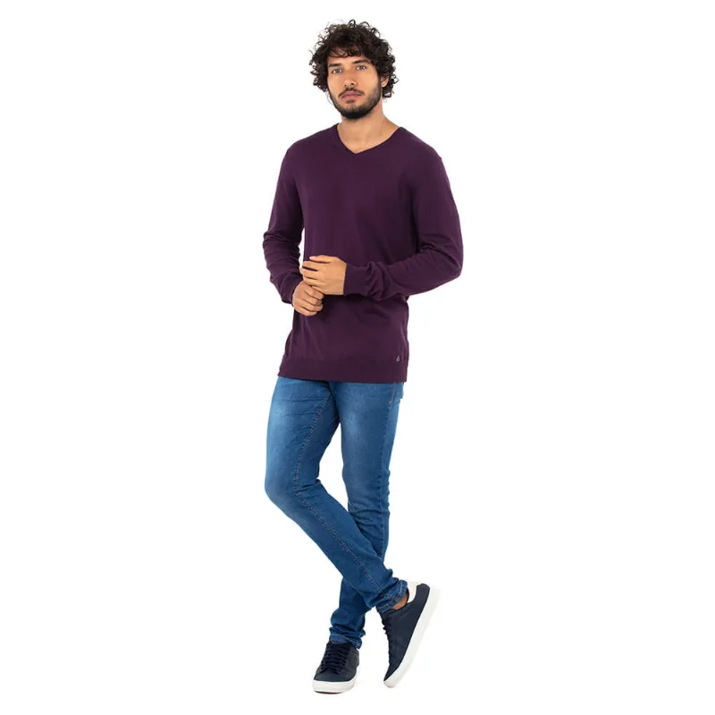 Blusa Tricôt Gola V Polo Wear Vinho M
