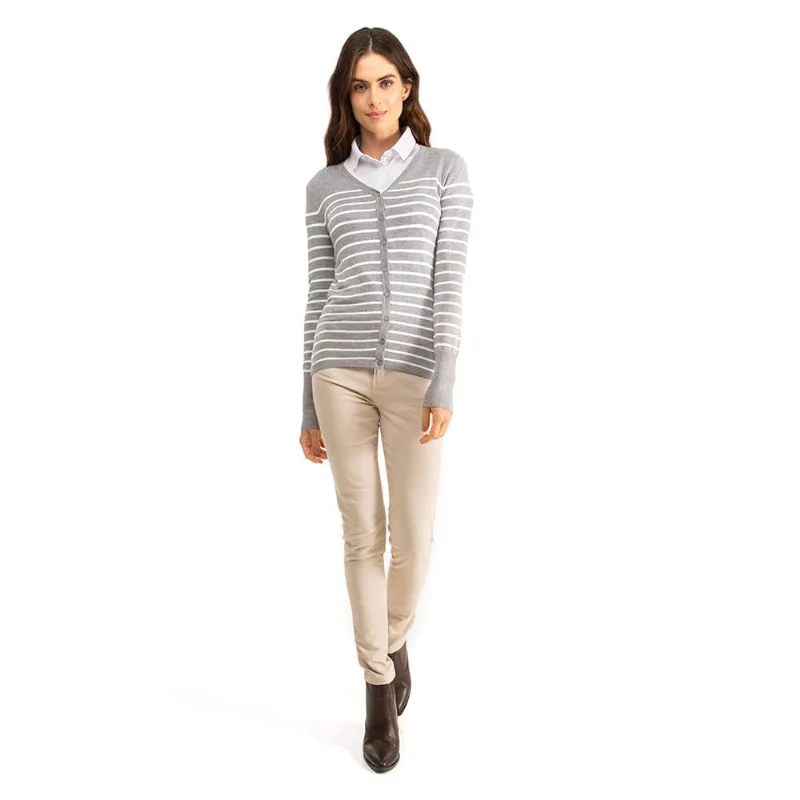 Cardigan Tricot Listrado Polo Wear Cinza GG