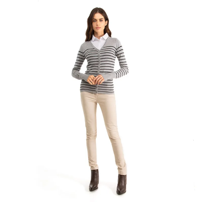 Cardigan Tricot Listrado Polo Wear Cinza GG