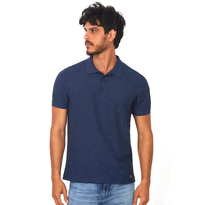Polo Piquet Full Print Azul Escuro Polo Wear P