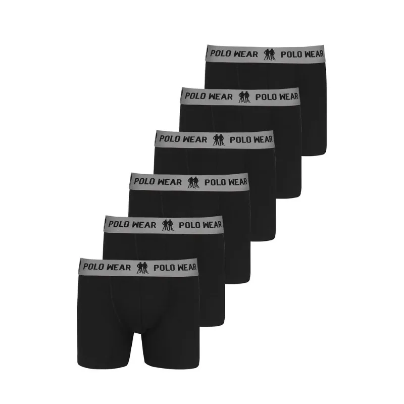 Kit 6 Cuecas Boxers Preta Polo Wear Preto P