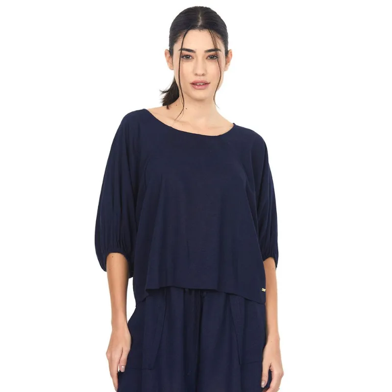 Blusa Linho Manga Raglan Polo Wear Azul Escuro PP