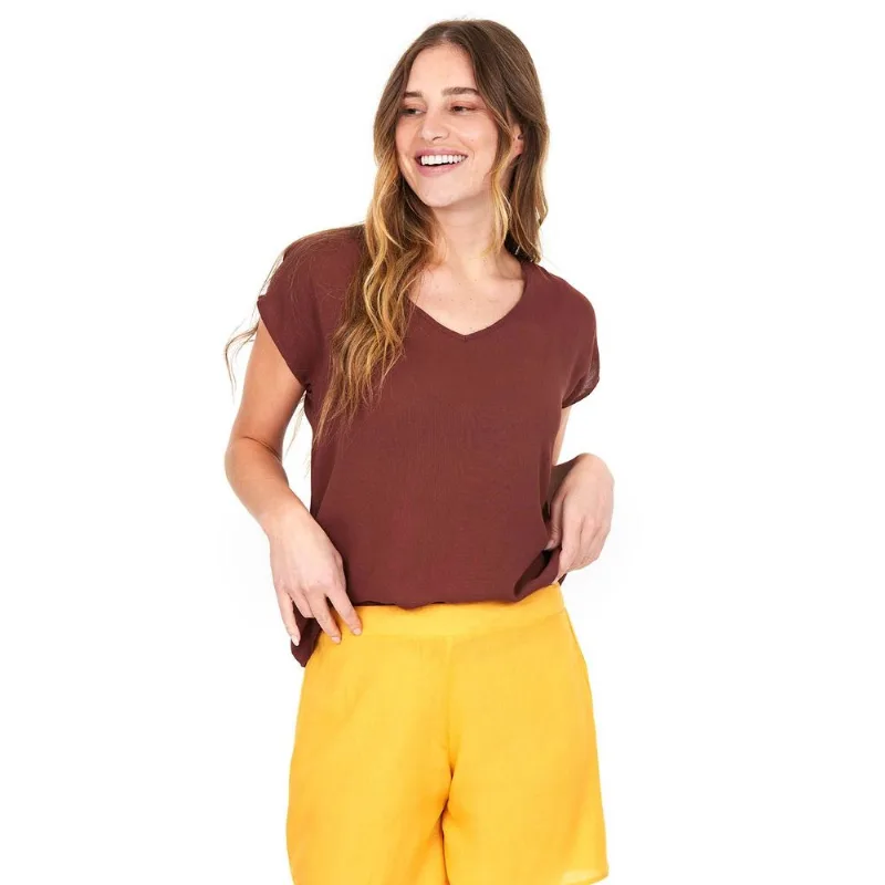 Blusa Feminina Viscose Polo Wear Marrom Médio Amarelo GG