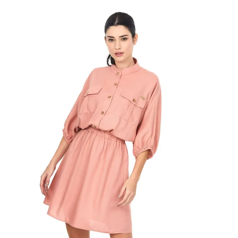 Vestido Botoes Manga Ampla Polo Wear Rosa Médio P
