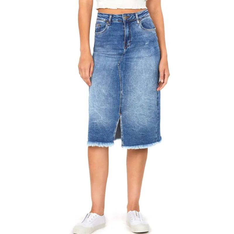 Saia Feminina Midi Polo Wear Jeans Médio 36