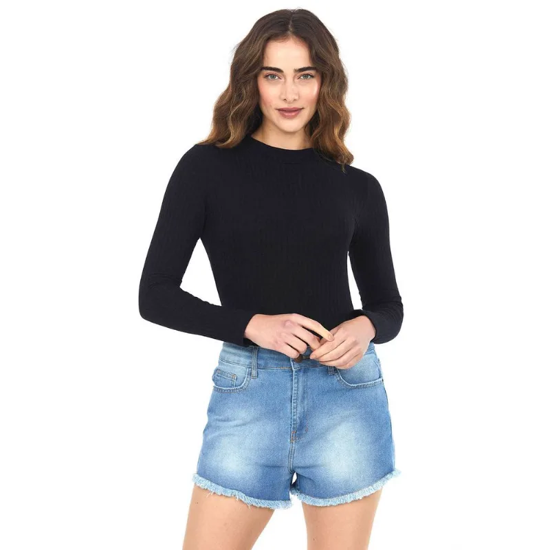 Body Canelado Decote Costas Polo Wear Preto M