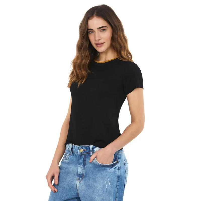 Blusa Com Detalhe Dourado Gola Polo Wear Preto M