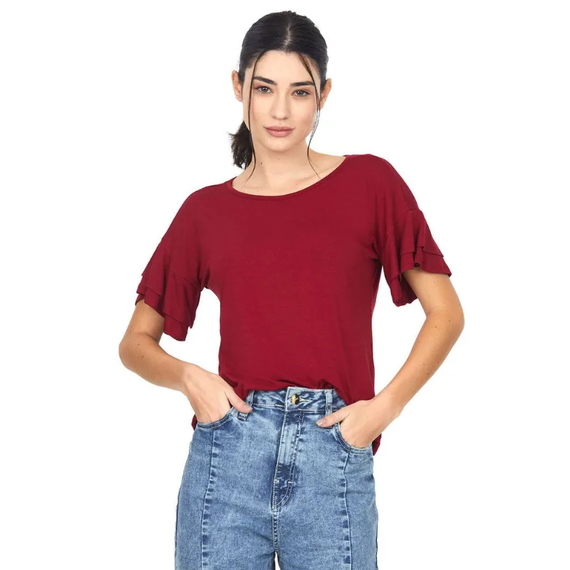 Blusa Manga Com Babado Polo Wear Vinho P