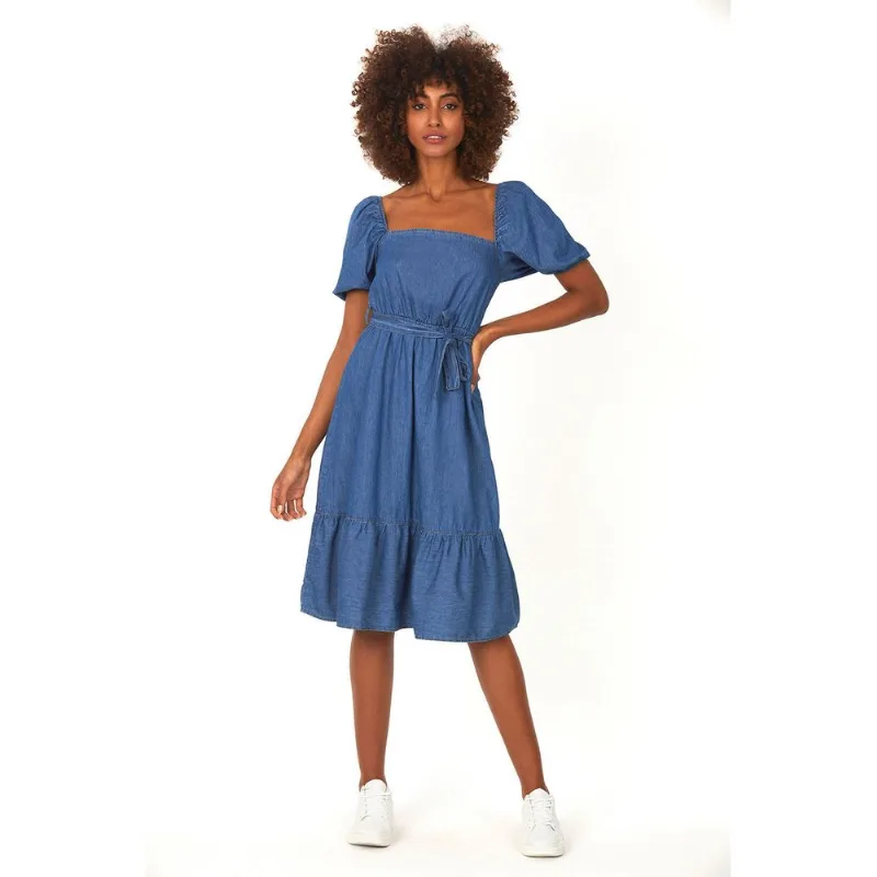 Vestido Midi Decote Quadrado Polo Wear Jeans Médio P