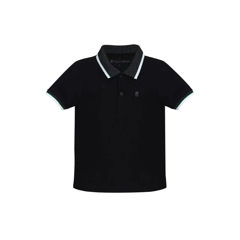Polo Piquet Gola Jaquard Infantil Masculina Polo Wear Preto 2