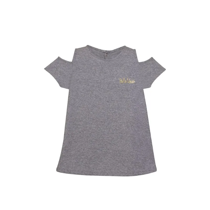 Blusa Infantil Feminina Básica Abertura Ombros Mescla Polo Wear Cinza 14