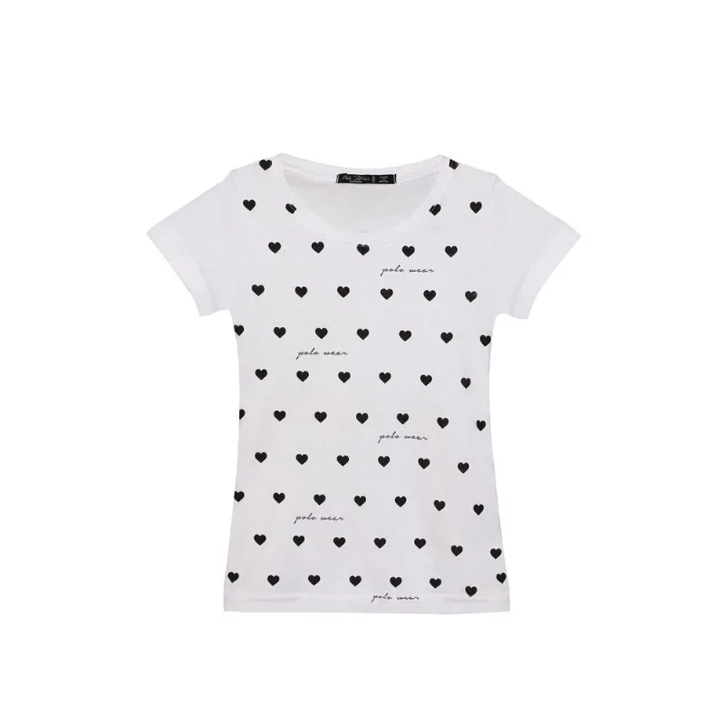 Camiseta Infantil Feminina Full Print Corações Branco Polo Wear 10