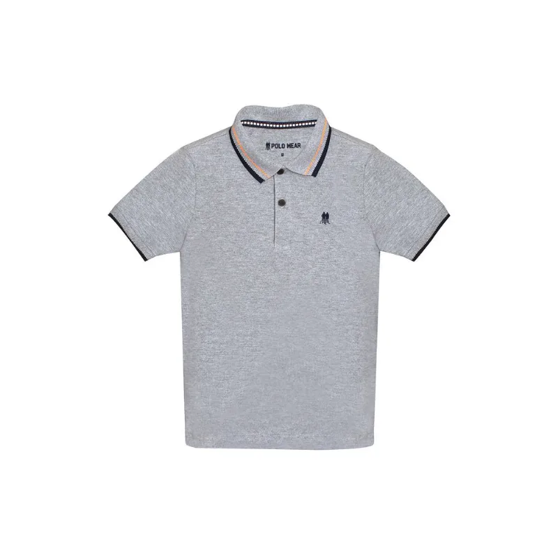 Polo Piquet Gola Jacquard Infantil Masculina Mescla Claro Polo Wear Cinza 8