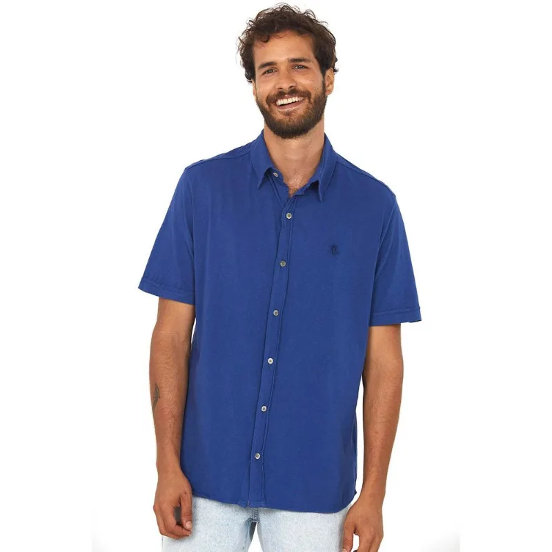 Camisa Masculina Tingimento A Seco Polo Wear Azul Escuro P