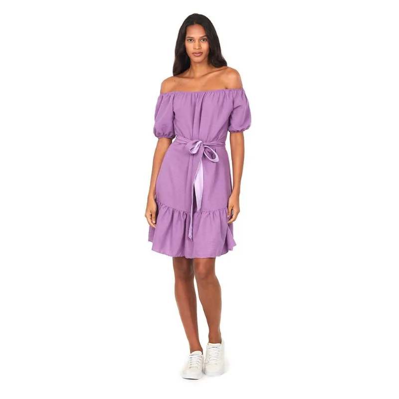 Vestido Com Babado Manga Bufante Polo Wear Roxo Claro M
