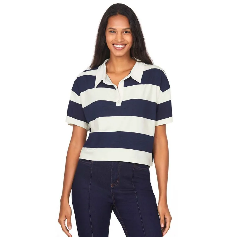 Polo Cropped Feminina Listrada Polo Wear Azul Escuro G