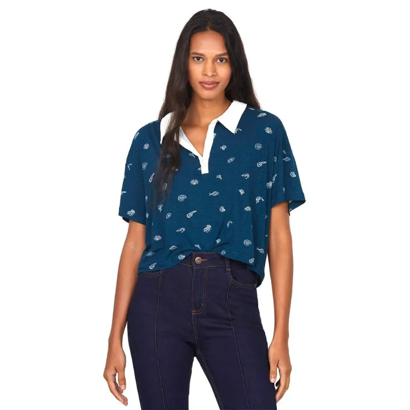 Polo Cropped Mini Print Polo Wear Azul Escuro P