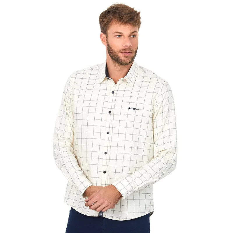 Camisa Oxford Estampado Ml Polo Wear Off White Branco P