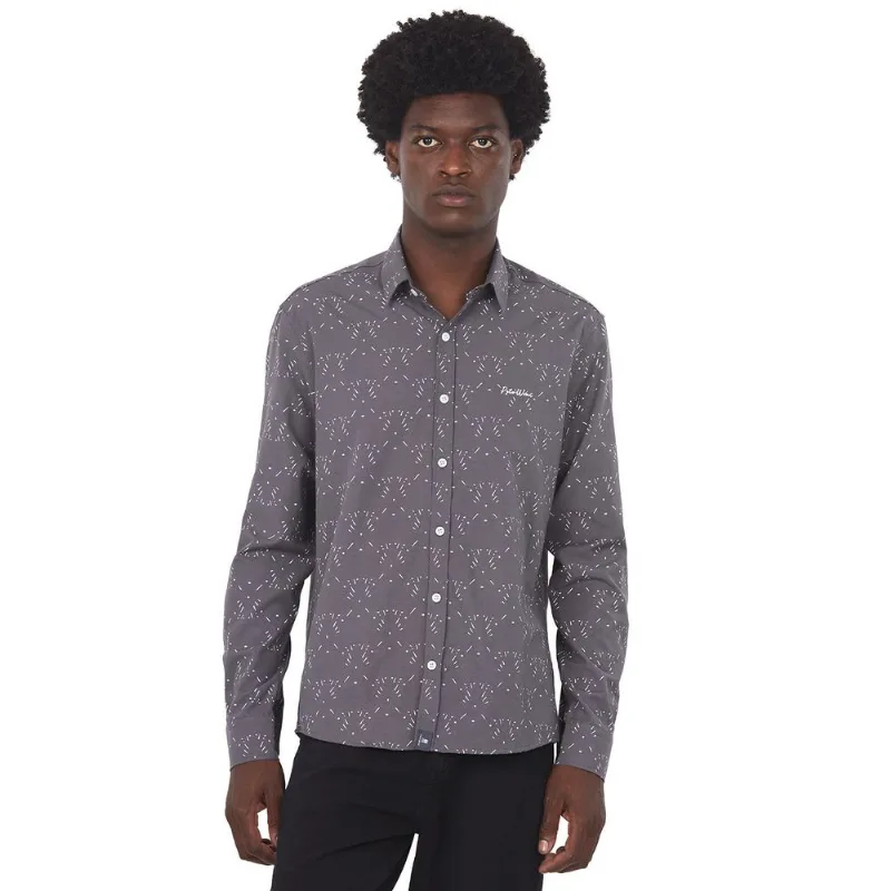 Camisa Misto Estampado Ml Polo Wear Cinza Escuro P