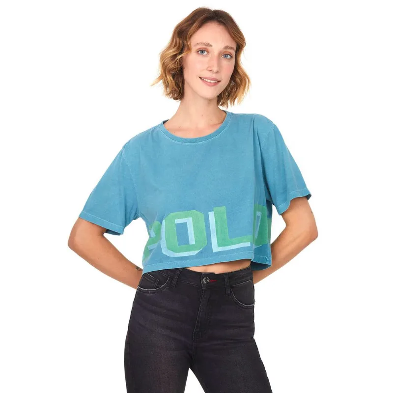Camiseta Feminina Cropped Polo Wear Azul Médio G
